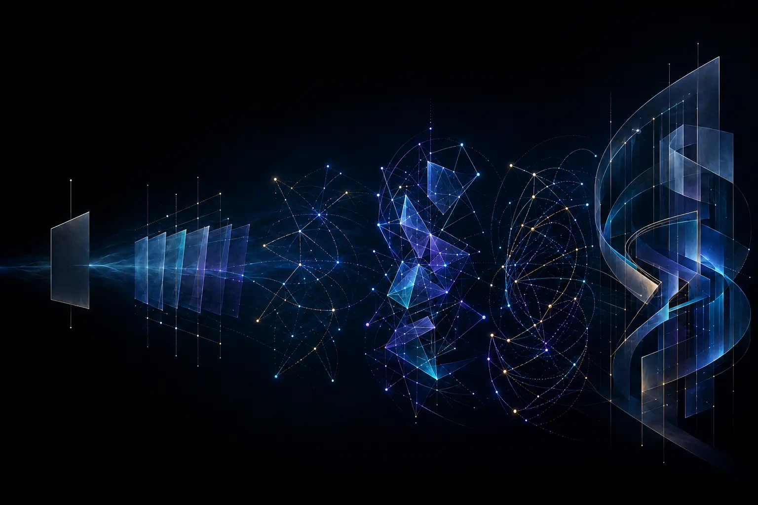 A motion spectrum evolving from a single state through temporal sequences into coordinated embodied movement.